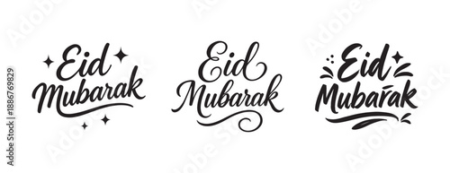  Eid Mubarak typography set with stars and flourish accents