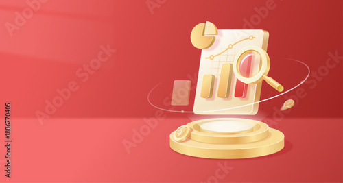 3D financial vector illustration with a red background