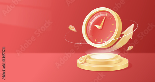 3D financial vector illustration with a red background