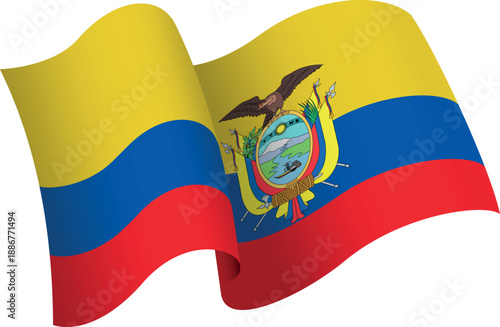 Flag of Ecuador. Ribbon style flag that conveys a sense of movement and waving effect