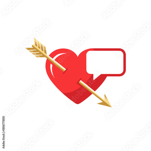 A red heart pierced by a golden arrow with a speech bubble.