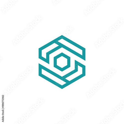 Free Download Abstract geometric hexagonal logo design with a modern and minimalist aesthetic in teal and white color palette, symbolizing structure and precision - GFXLoad