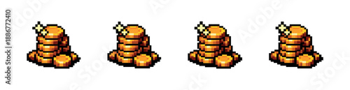 Pixel art style icons set: gold coins pile in game design theme