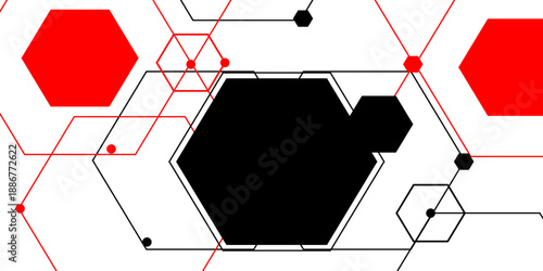 Black and Red hexagonal white background. Vector banner, flyer, backdrop template design. Eps 10