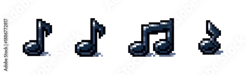 Pixel art style icons set: music notes collection in retro and 8-bit design
