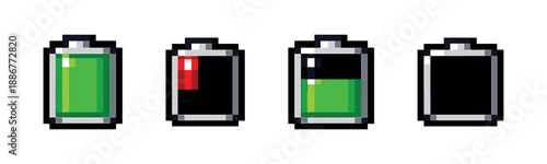 Battery levels pixel art style icons set - retro energy icons for digital design