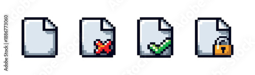 File management pixel art style icons set: digital, retro, organize