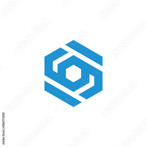 Abstract blue hexagonal geometric logo symbol for technology or science with clean lines and a modern feel