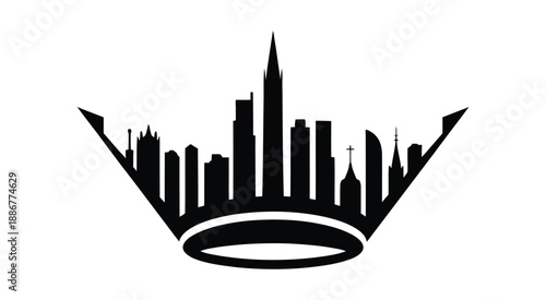 urban crown city skyline silhouette vector illustrating royal power leadership and dominance through modern skyscraper architecture and city identity.