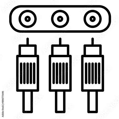 Audiophile RCA Cable Music Icon Silhouette Vector Simple Stock Line Art