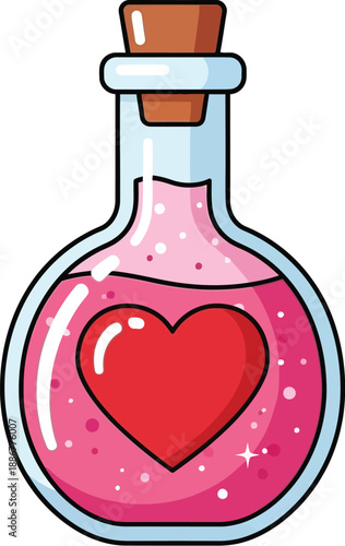 Love potion bottle with red heart, vector art