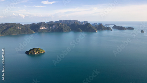 Quadro su tela Aerial view on Dayang and islands archipelago in southern Langkawi