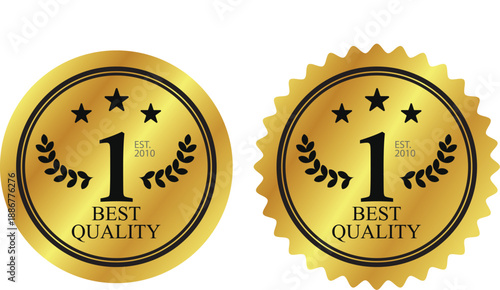 Best Quality Label No. 1, gold circle with silhouette of number 1 (vector label). Suitable for icons, logos, stickers, seals, badges, emblems, stamps, etc.