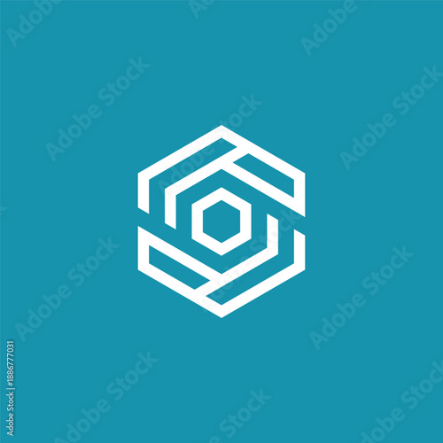 Geometric abstract hexagon logo design in white, symbolizing innovation and connectivity