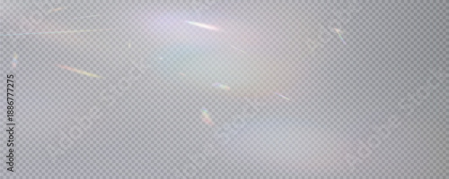 Set of rainbow light flares, reflection effect, falling confetti. Light rainbow lights with transparent effect, sparkling prism, stripe overlay, rainbow crystal, vector, png.	