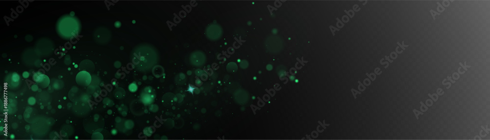 Fototapeta premium Christmas glowing bokeh confetti light and glitter texture overlay for your design. Festive sparkling green dust png. Holiday powder dust for cards, invitations, banners, advertising.