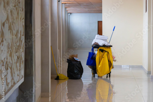 Fotografie A hotel cleaning cart with supplies