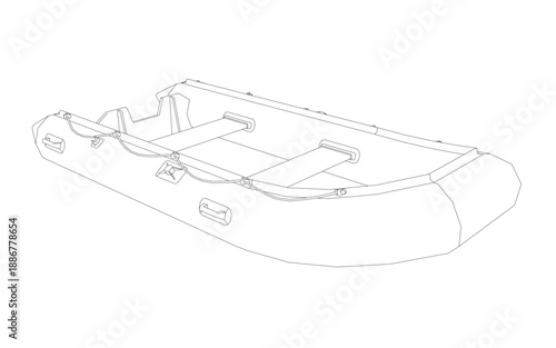 Detailed line drawing of a rescue boat contour, featuring a clearly defined rubber seat