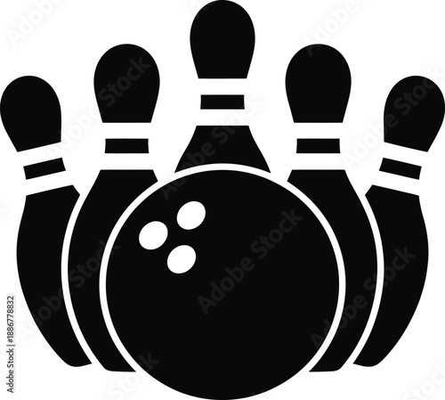 Bowling Ball and Pins Silhouette on White Background