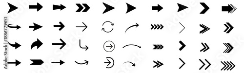 Black vector arrows icons. Collection different arrows sign. Modern simple arrows. Vector illustration