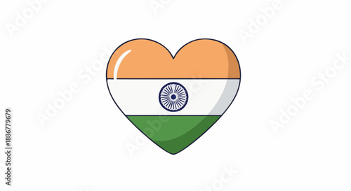 A heart shaped India national flag isolated in white background flat vector