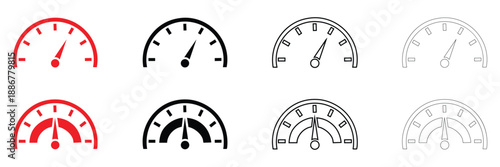 speedometer, tachometer icon, speed indicator motor speed sign, car speed vector, silhouette and line art