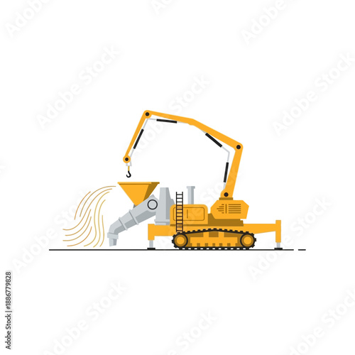 Industrial Tracked Mobile Crusher Machine Processing Raw Materials Vector Illustration
