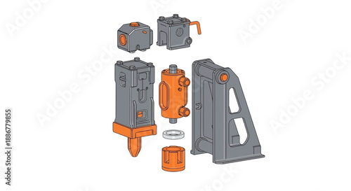 Industrial Hydraulic Components Exploded View Detailed Engineering Illustration For Heavy