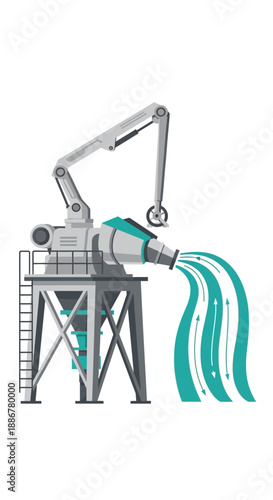 Industrial Water Management System Discharging Fluid Stream With Robotic Arm Technology