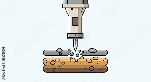 Industrial Jackhammer Breaking Through Concrete Slab To Reveal Subsoil Layers Groundwork Progress