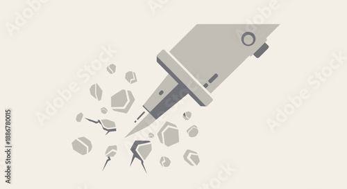 Industrial Jackhammer Breaking Concrete Surface With Flying Debris And Cracks Construction Site