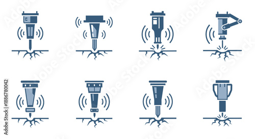 Industrial Jackhammer Icons Breaking Ground Representing Heavy Construction And Power Tools