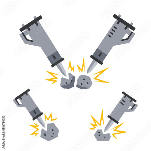 Industrial Jackhammer Tools Breaking Rocks With Forceful Impact Demolition Site Illustration