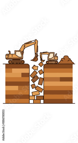 Inefficient Workflow With Excavator Machines In A Continuous Digging And Filling Operation