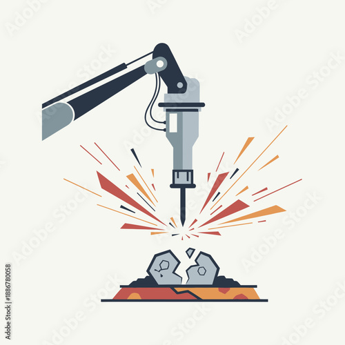 Industrial Jackhammer Tool Destroying Obstacle With Forceful Mechanical Power