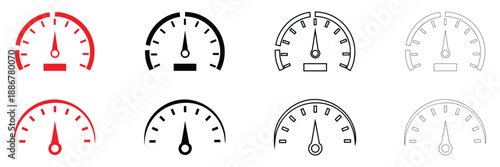 speedometer, tachometer icon, speed indicator motor speed sign, car speed vector, silhouette and line art