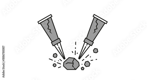 Industrial Jackhammers Crushing Solid Stone Creating Debris A Symbol Of Demolition And Strength