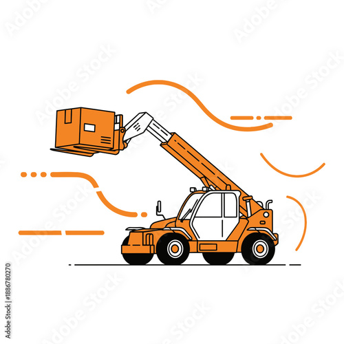 Industrial Material Handling Telehandler Lifting Box Heavy Cargo Delivery Operations Vector