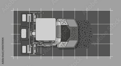 Industrial Paving Machine Operating On Construction Site Laying Down Fresh Asphalt Material