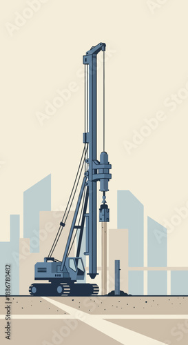 Industrial Pile Driving Equipment Preparing Ground For New Urban Structure