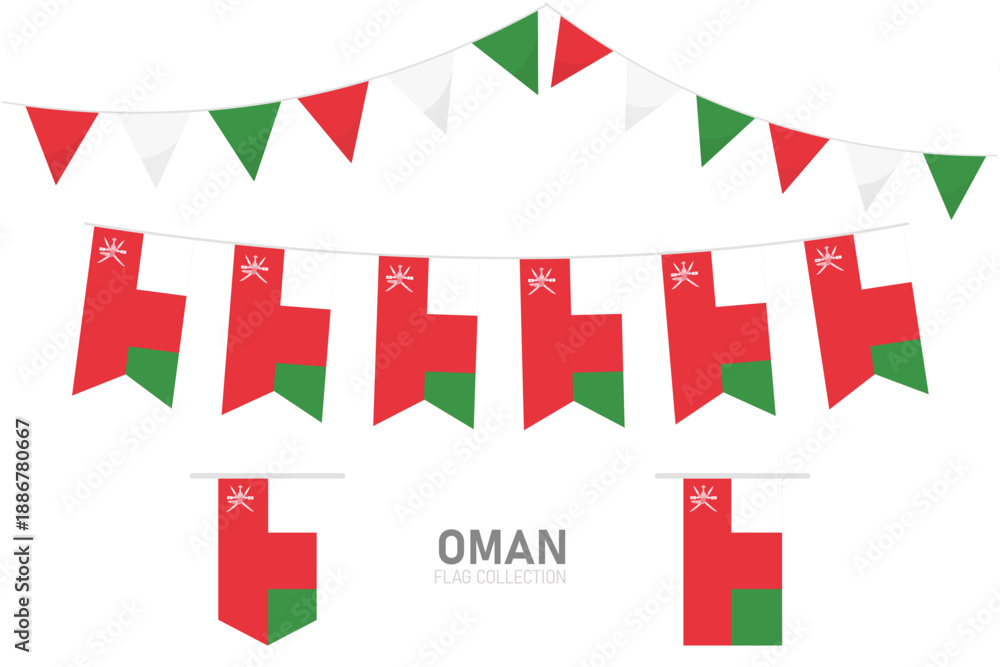 Obraz premium Oman national flag collection, Flag garlands festive bunting triangle banners and hanging flag
