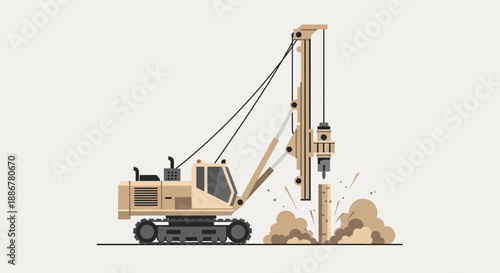 Large Industrial Drilling Rig Laying Groundwork Foundations For New Building Projects