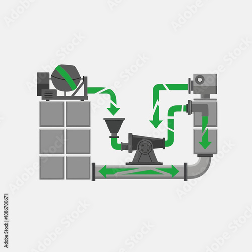 Industrial Process Flow Diagram With Modern Machinery And Material Movement System