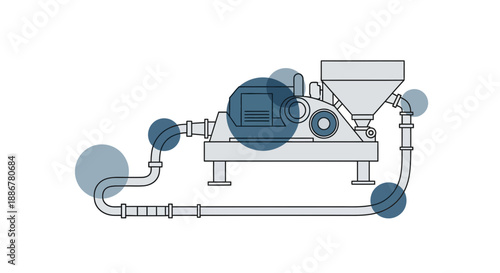 Industrial Processing Machine With Hopper And Piping System Flat Vector Illustration Of