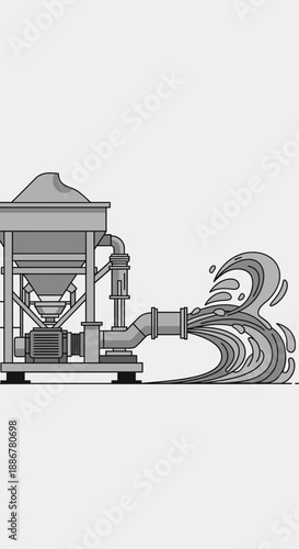 Industrial Pumping System Expelling Liquid Waste Or Process Stream Modern Flat Illustration Vector