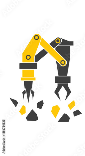 Industrial Robotic Arms Demolishing Material And Gripping Fragments Automated Construction Equipment