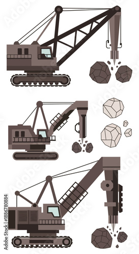 Industrial Rock Drilling Equipment Performing Mining Operations Vector Illustration