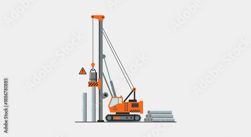 Large Scale Piling Machine Working On Industrial Building Foundation Development