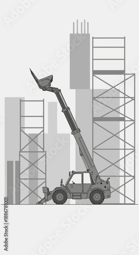 Industrial Telehandler Lifting Building Materials On An Active Construction Site