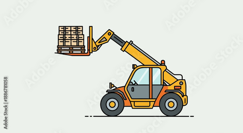 Industrial Telehandler Lifting Pallets Flat Design Vector Art Logistics Illustration